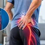 Patient experiencing sciatica pain due to sciatic nerve compression in the lower back