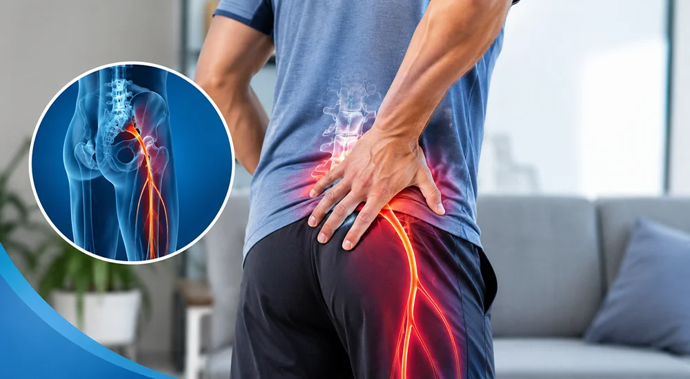 Patient experiencing sciatica pain due to sciatic nerve compression in the lower back